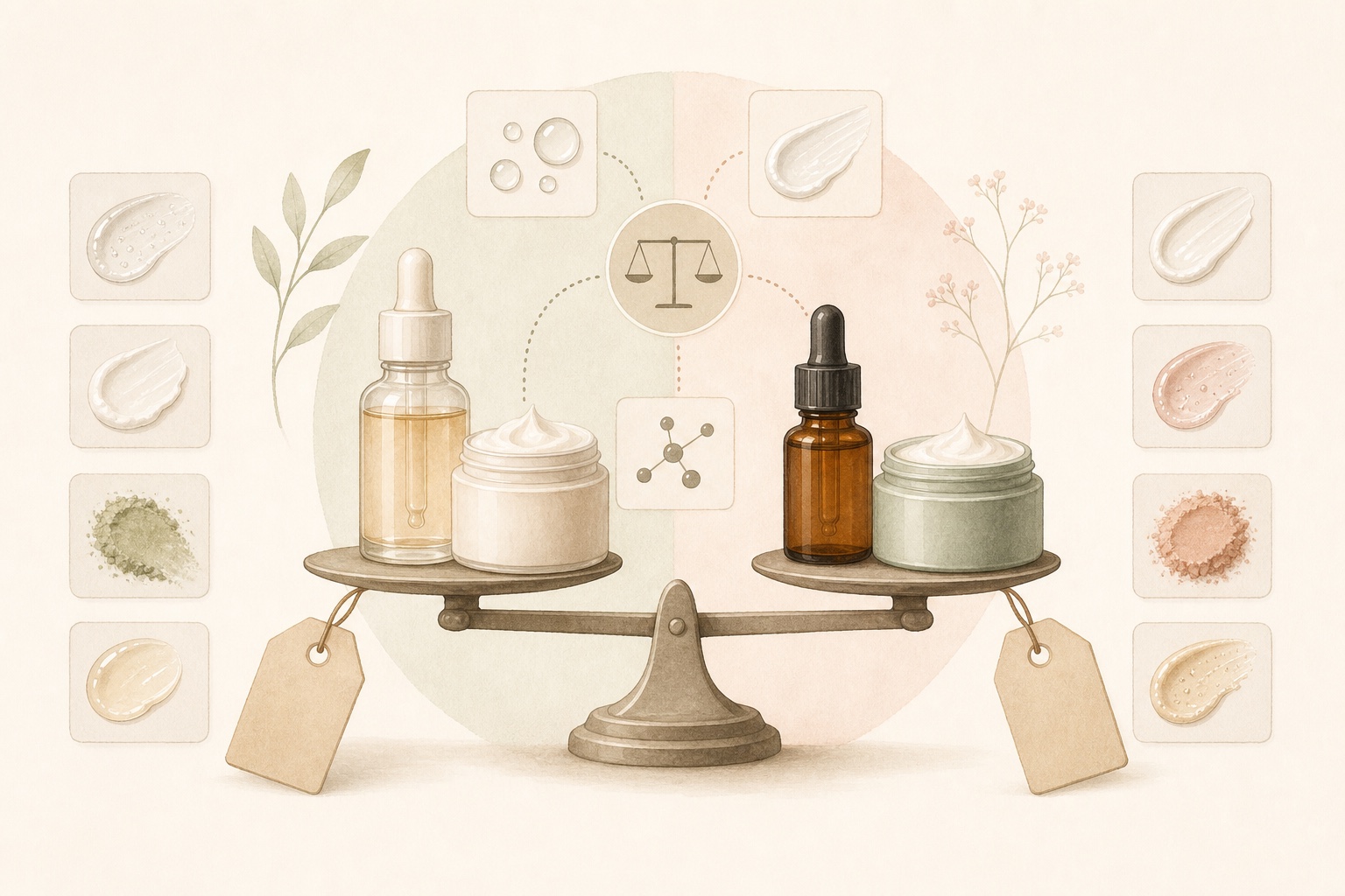 Generic skincare products balanced with price and formula signals.