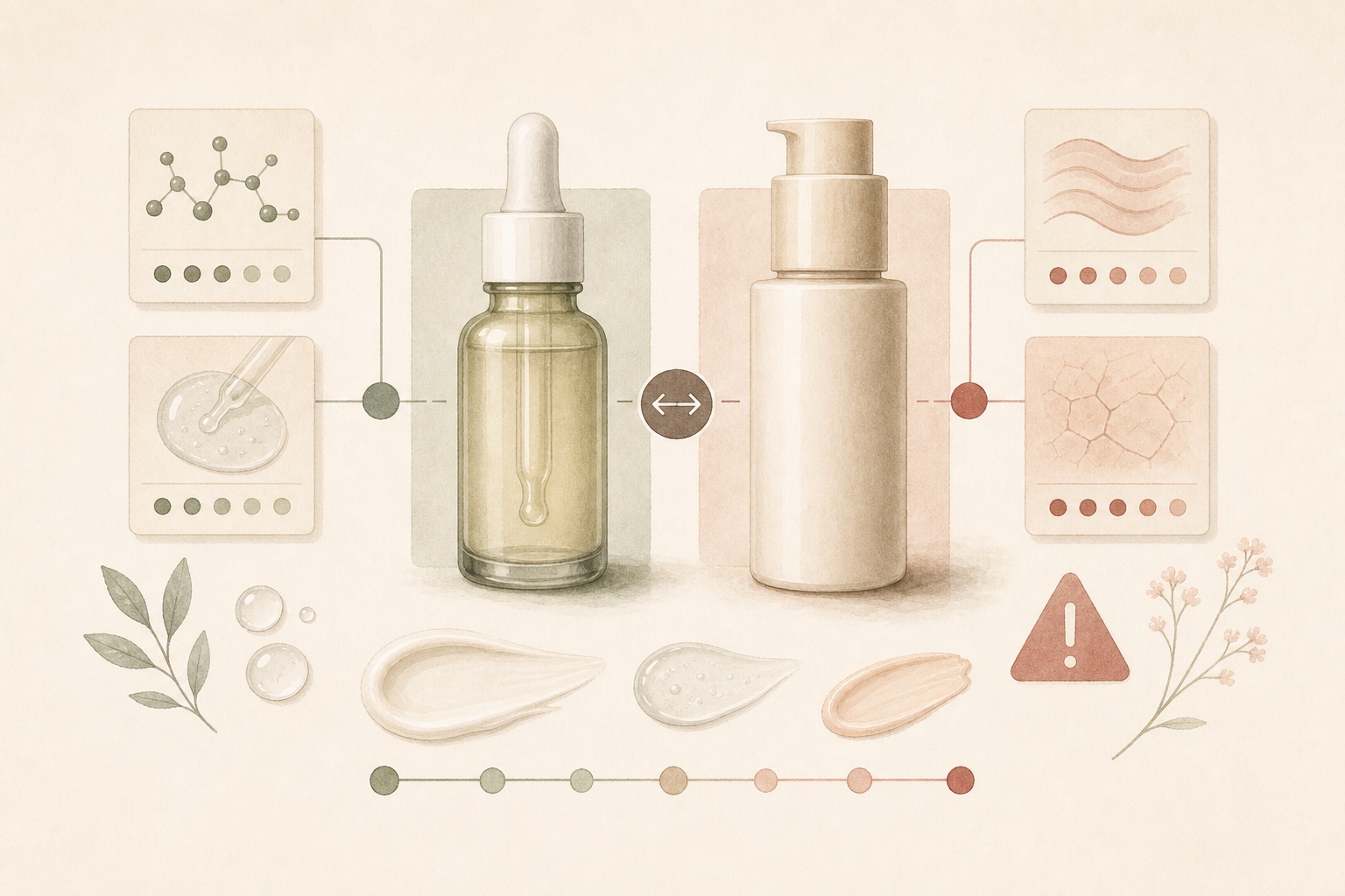Two generic treatment bottles compared with irritation risk signals.